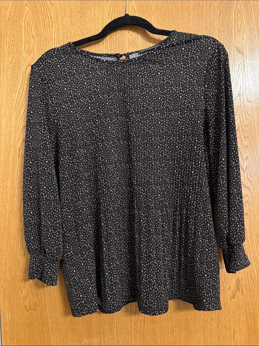 Adrianna Papell Black Blouse with Beige Dot Print